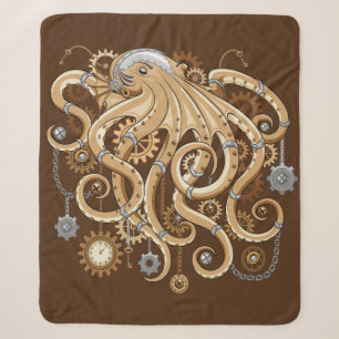 Octopus Steampunk Retro Mechanical Fantasy Sherpa Blanket