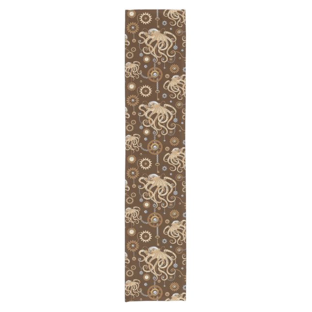 Octopus Steampunk Retro Mechanical Fantasy Short Table Runner (Front)