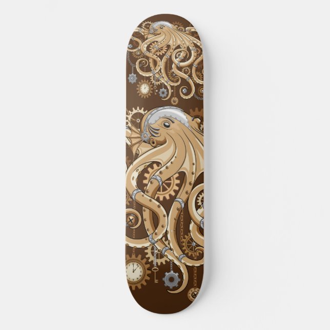 Octopus Steampunk Retro Mechanical Fantasy Skateboard (Front)