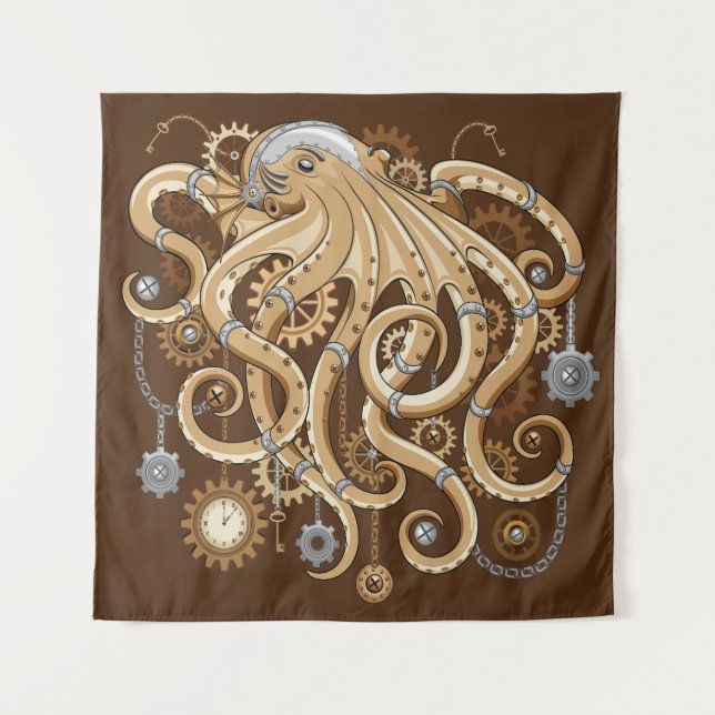 Octopus Steampunk Retro Mechanical Fantasy Tapestry (Front)