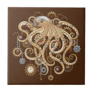 Octopus Steampunk Retro Mechanical Fantasy Tile