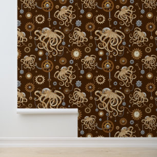 Octopus Steampunk Retro Mechanical Fantasy Wallpaper