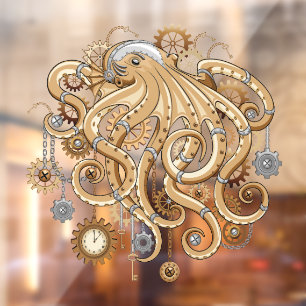 Octopus Steampunk Retro Mechanical Fantasy Window Cling