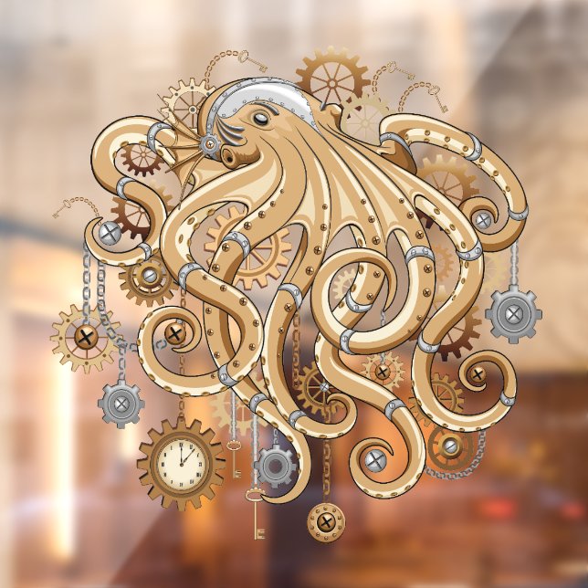 Octopus Steampunk Retro Mechanical Fantasy Window Cling (Sheet 2)