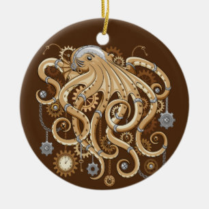 Octopus Steampunk Surreal Retro Style Machine Ceramic Ornament