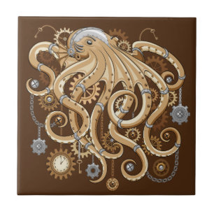 Octopus Steampunk Surreal Retro Style Machine  Tile