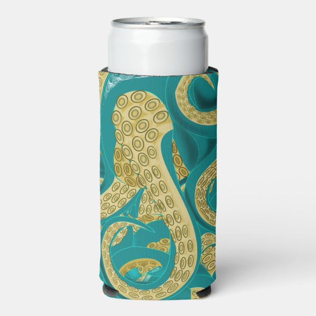 Octopus Teal Gold Can Cooler (Seltzer Front)