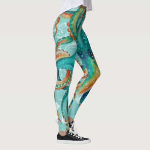 Octopus Teal Vintage Map Watercolor Leggings
