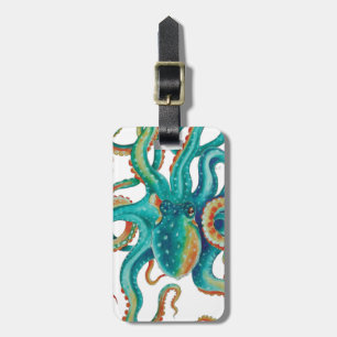 Octopus Teal Watercolor Tentacles Watercolor Luggage Tag