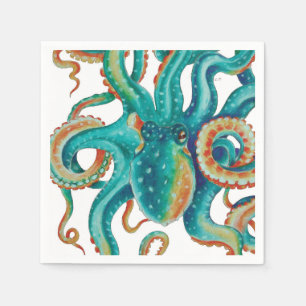 Octopus Teal Watercolor Tentacles Watercolor Napkin