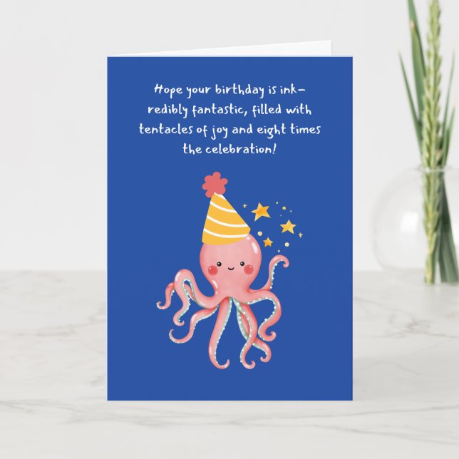 Octopus Tentacle of Joy Whimsy Blue Birthday Card (Front)