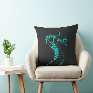octopus tentacles aqua on black cushion