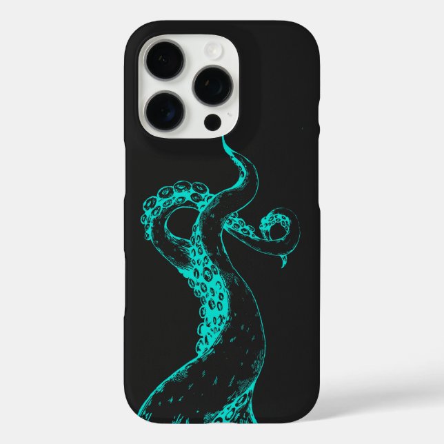 octopus tentacles aqua on black iPhone case (Back)