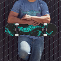 octopus tentacles aqua on black skate board
