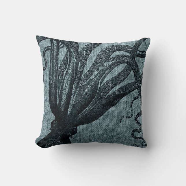 Octopus Tentacles Black Blue Grey Throw Pillow (Front)