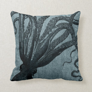 Octopus Tentacles Black Blue Grey Throw Pillow