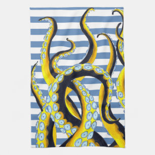 Octopus Tentacles Blue Stripes Kitchen Towel