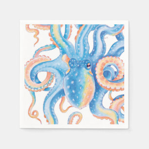 Octopus Tentacles Blue Watercolor Art Napkin