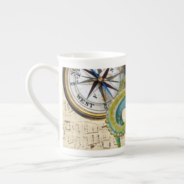 Octopus Tentacles Compass Music Bone China Mug (Left)