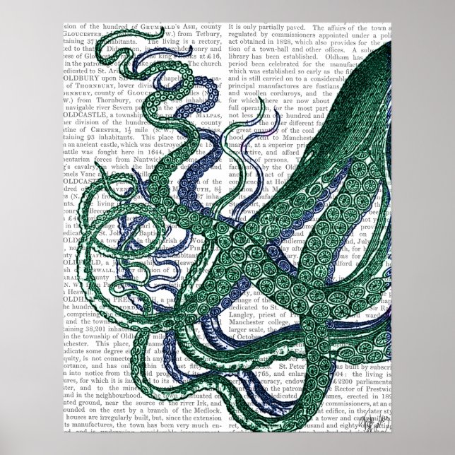 Octopus Tentacles Green and Blue Poster (Front)