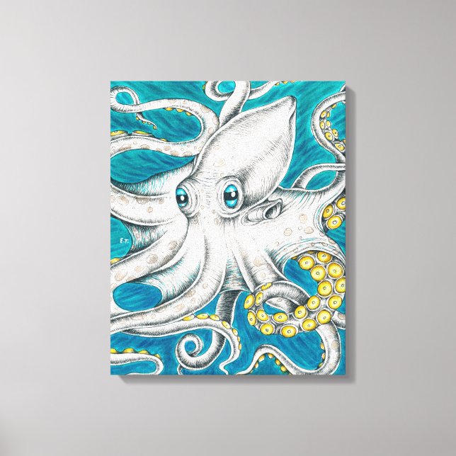 Octopus Tentacles Green teal ink Canvas Print (Front)