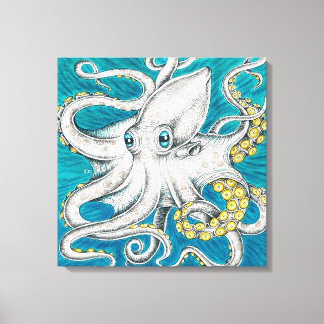 Octopus Tentacles Green teal ink Canvas Print (Front)