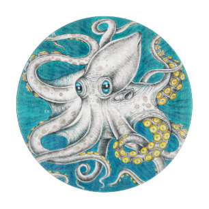 Octopus Tentacles Green teal ink Cutting Board