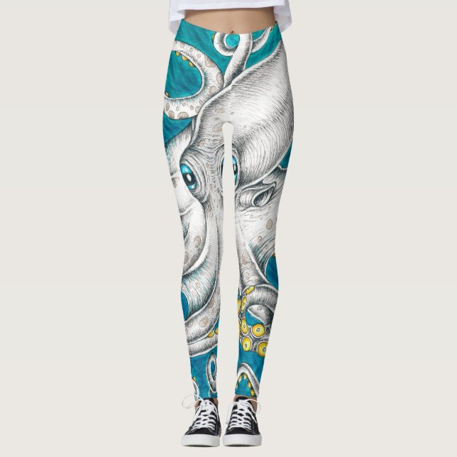 Octopus Tentacles Green teal ink Leggings (Front)