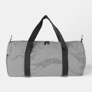 octopus tentacles grey on grey duffle bag