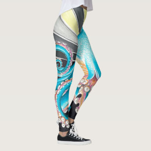 Octopus Tentacles Kraken Retro Stripe Ink Leggings