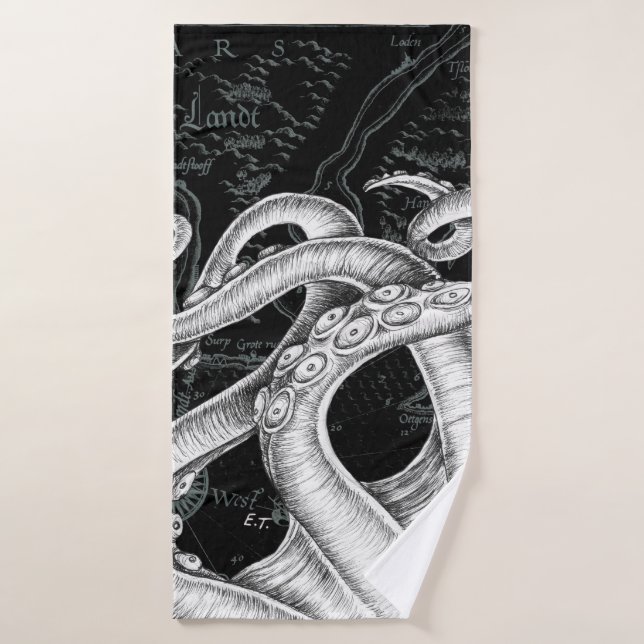 Octopus Tentacles Vintage Carte Noir (Serviette de bain)
