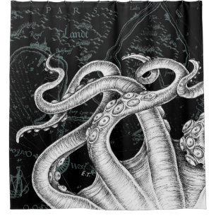 Octopus Tentacles Vintage Map Black