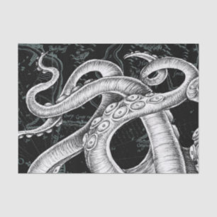 Octopus Tentacles Vintage Map Black Tissue Paper