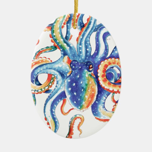 Octopus Tentacles Watercolor Colourful Art Ceramic Ornament (Front)