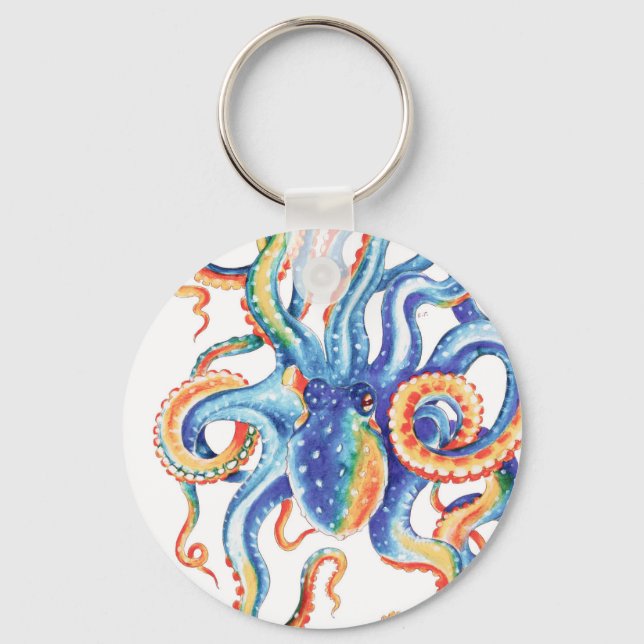 Octopus Tentacles Watercolor Colourful Art Keychain (Front)