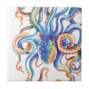 Octopus Tentacles Watercolor Colourful Art Tile