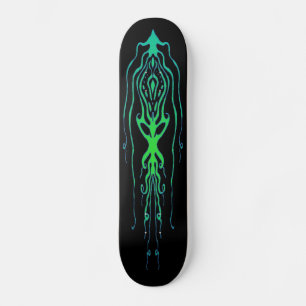 Octopus Tribal Tattoo Squid - green on black Skateboard