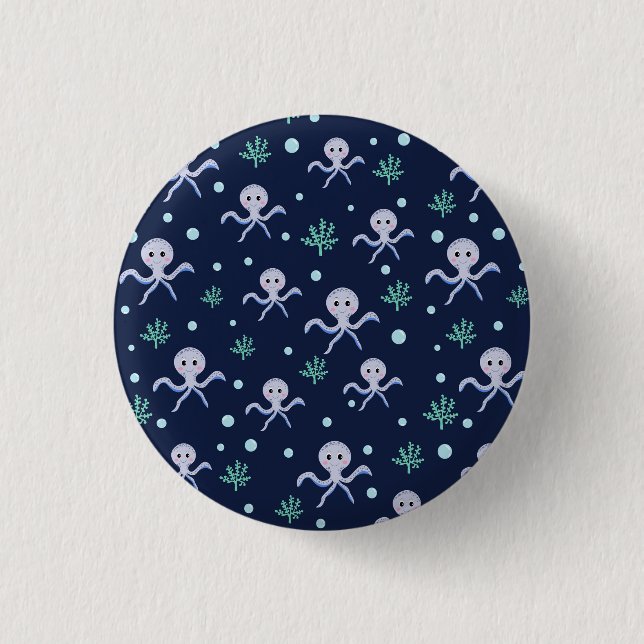 Octopus under the sea kids pattern 1 inch round button (Front)