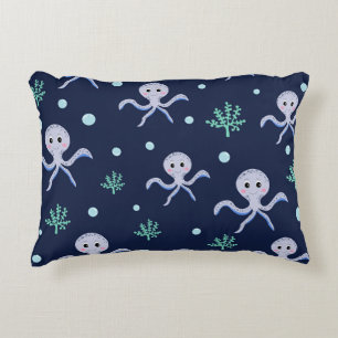 Octopus under the sea kids pattern accent pillow