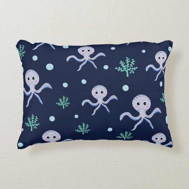 Octopus under the sea kids pattern accent pillow (Front)