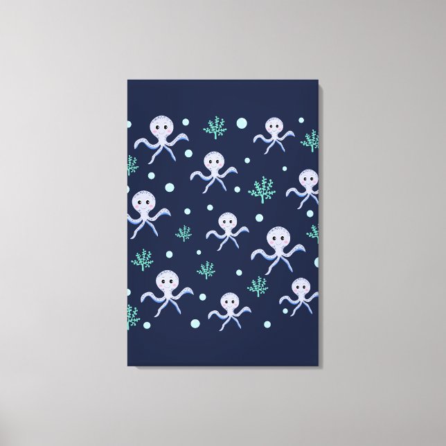 Octopus under the sea kids pattern canvas print (Front)