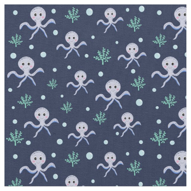 Octopus under the sea kids pattern  fabric (Close Up)