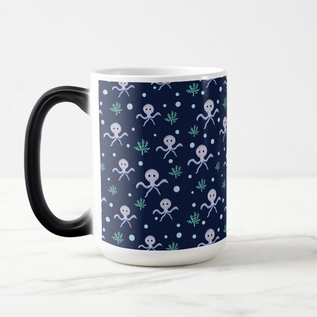 Octopus under the sea kids pattern magic mug (Left)
