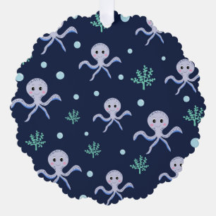 Octopus under the sea kids pattern ornament card