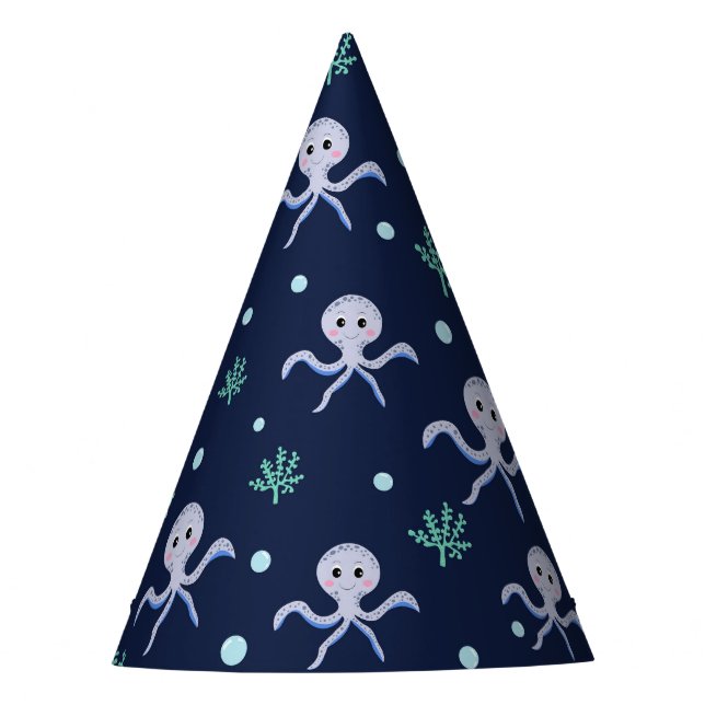 Octopus under the sea kids pattern party hat (Front)