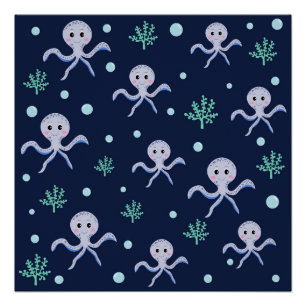Octopus under the sea kids pattern poster