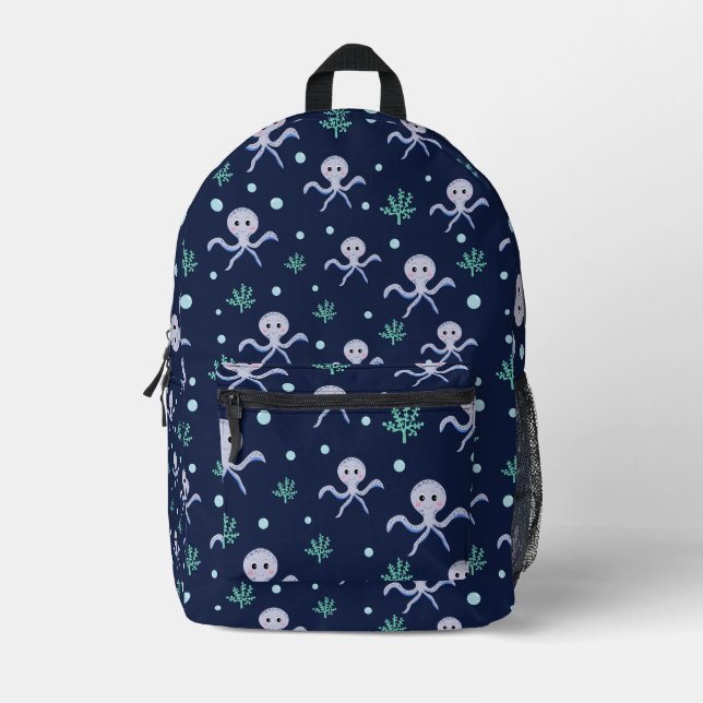 Octopus under the sea kids pattern printed backpack (Front)