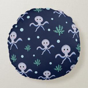 Octopus under the sea kids pattern round pillow