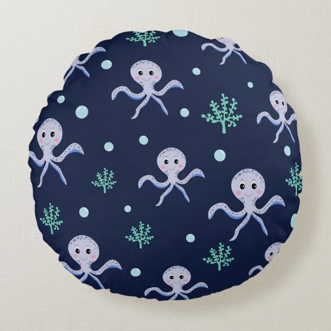 Octopus under the sea kids pattern round pillow (Front)