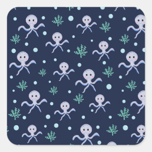 Octopus under the sea kids pattern square sticker